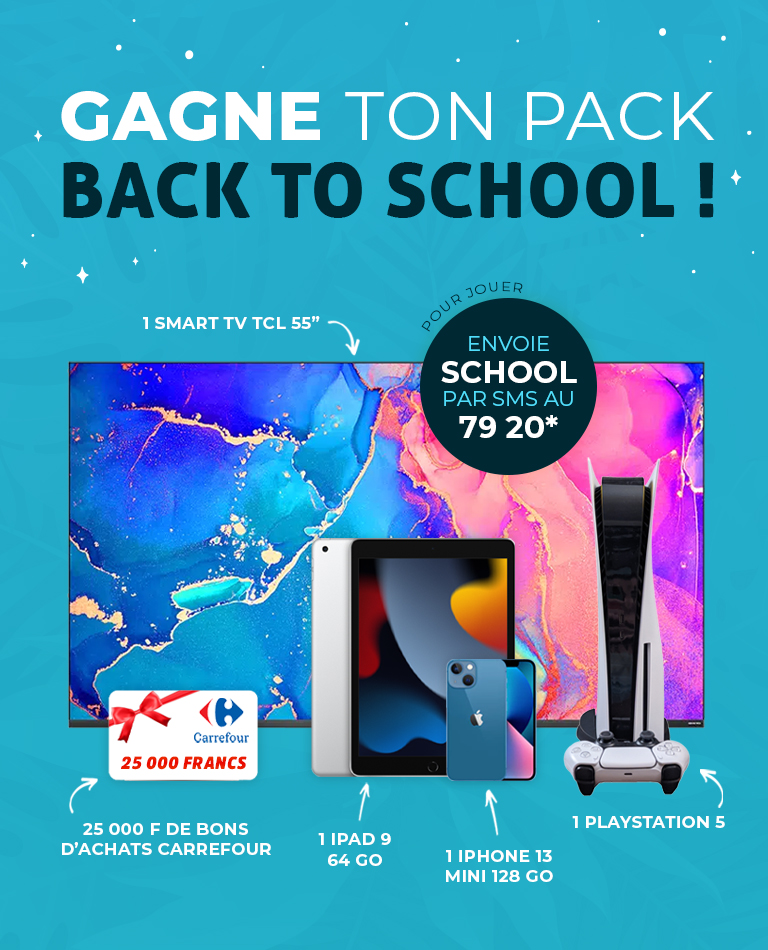 1 Smart TV TCL 55"<br>
25 000 F de bons d'achats Carrefour<br>
1 iPad 9 64 Go<br>
1 iPhone 13 Mini 128 Go<br>
1 Playstation 5